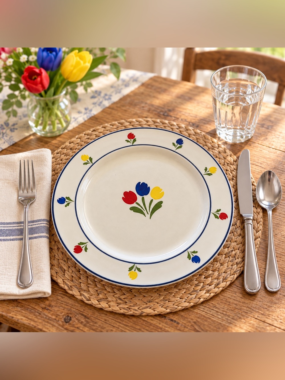 Tulip Time Stoneware Floral Dinner Plates Set of 4